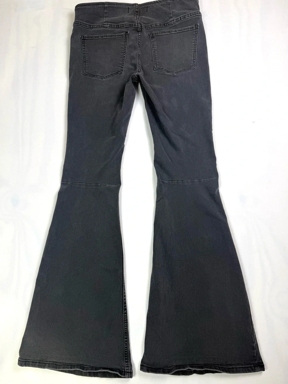 Free People FP Pull On Flare Jeans Washed Black Stretch High Rise Size 27 Boho